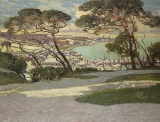 Newlyn, Penzance w oddali od Ogrodu Geoffreya Garniera